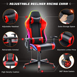 Gaming Chair with Bluetooth Speakers RGB LED Lights, Music Video Game Chair, Ergonomic PU Leather High Back Computer Chair, Adjustable Reclining Racing Office Swivel Chair for Adult Teens (Red) YOUTHUP