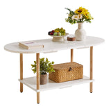 Aibiju Oval Coffee Table White, Small Wooden Coffee Table for Small Space, Splicing Design 35 * 16 * 17in, 2 Tier Center Table for Living Room White YD-011W Aibiju