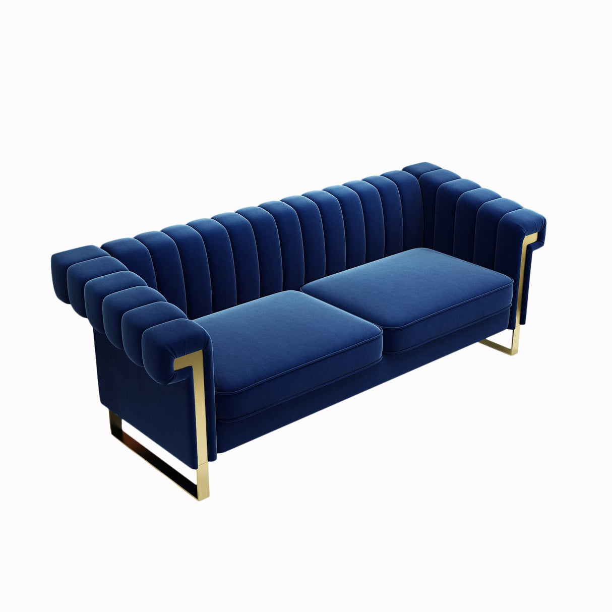 yunqishi Mid-Century Modern Blue Velvet Sofa with Gold Metal Legs, 83.86" Luxury Chesterfield Comfy Couches for Living Room (Velvet, Blue) yunqishi
