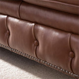 BOWERY HILL 95" W Traditional Leather Tufted Back Chesterfield Sofa with Removable Seat Cushions, Leg Assembly Required, for Living Room, in Chestnut Finish BOWERY HILL