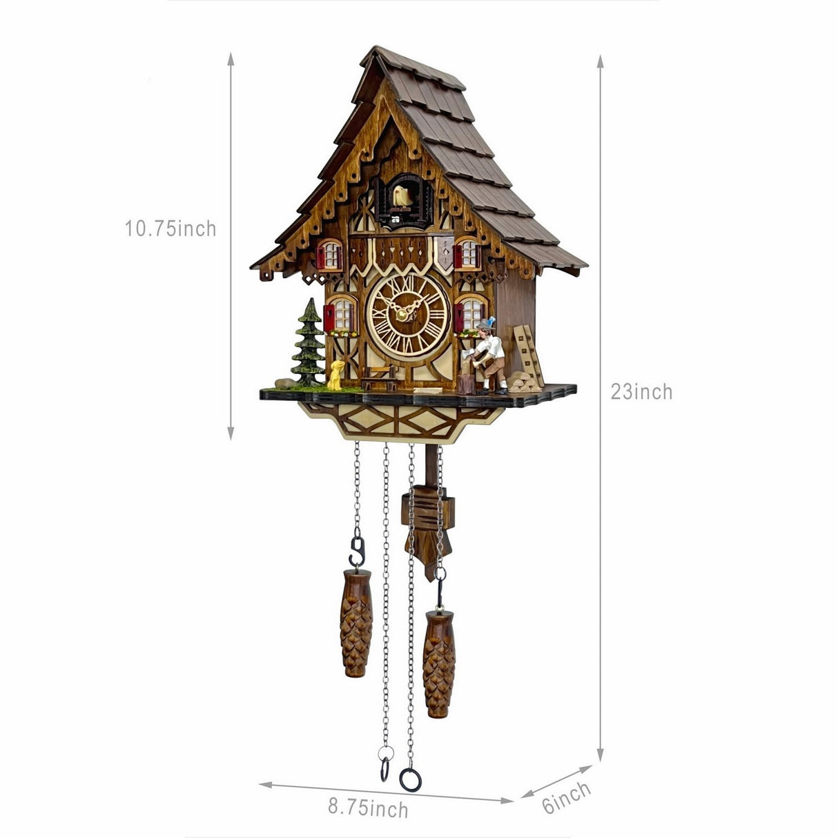 HUGE HAPPINESS Cuckoo Clock for Wall Art: 12 Melodies, Volume Control, Night Mode, Germany Style Black Forest Retro Traditional Handcrafted Wooden House Home Decor, Gifts for Family (8.75 X 23inch) HUGE HAPPINESS