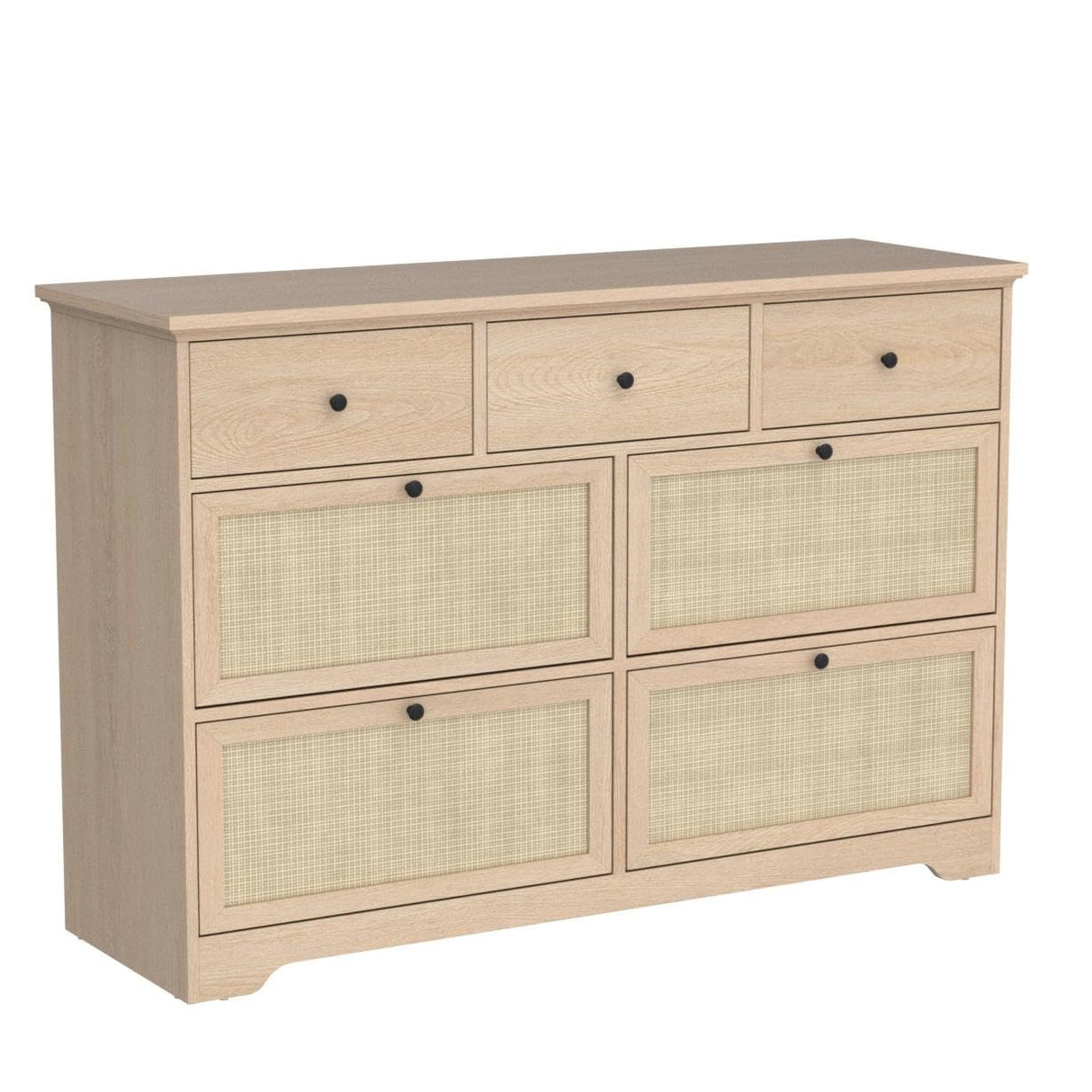 Brafab Mid-Century Natural Rattan Dresser with 7 Drawers, Elegant Cane Dresser for Bedroom Wooden, Modern Boho Long Dressers Drawer Dresser TV Stand with Sturdy Stand for Living Room, Nursery Brafab