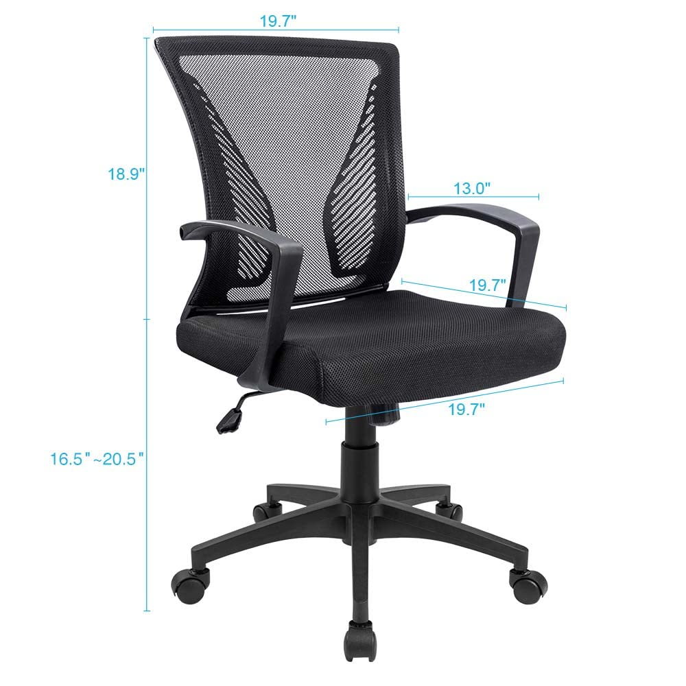 Furmax Office Chair Mid Back Swivel Lumbar Support Desk Chair, Computer Ergonomic Mesh Chair with Armrest (Black) Furmax