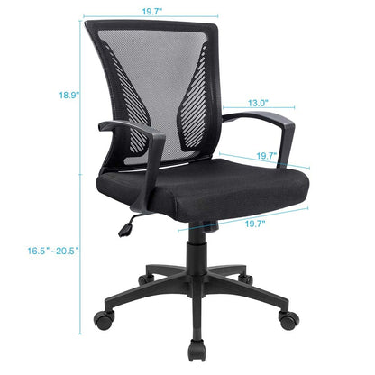 Furmax Office Chair Mid Back Swivel Lumbar Support Desk Chair, Computer Ergonomic Mesh Chair with Armrest (Black) - WoodArtSupply