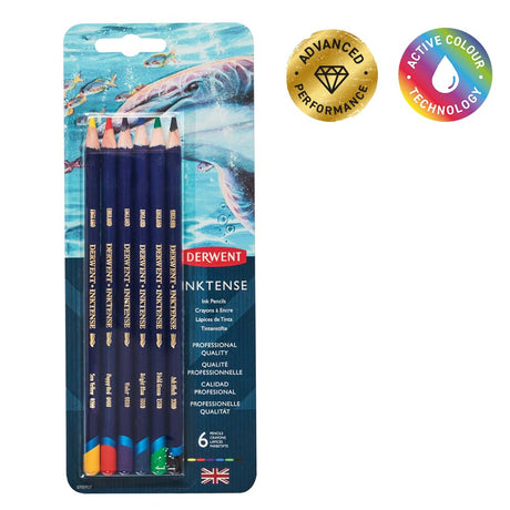 Derwent Inktense Pencils Blister, Set of 6, Premium 4mm Round Core, Firm Texture, Watersoluble, Ideal for Watercolor, Drawing, Coloring and Painting on Paper and Fabric, Professional Quality (0700927) Derwent