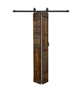 Patented Product S Style 36in x 84in (18in x 84in x 2Panels) Dark Walnut Finished Solid Wood Bi-Fold Sliding Barn Door with Hardware Kit-Assembly Needed ISLIFE