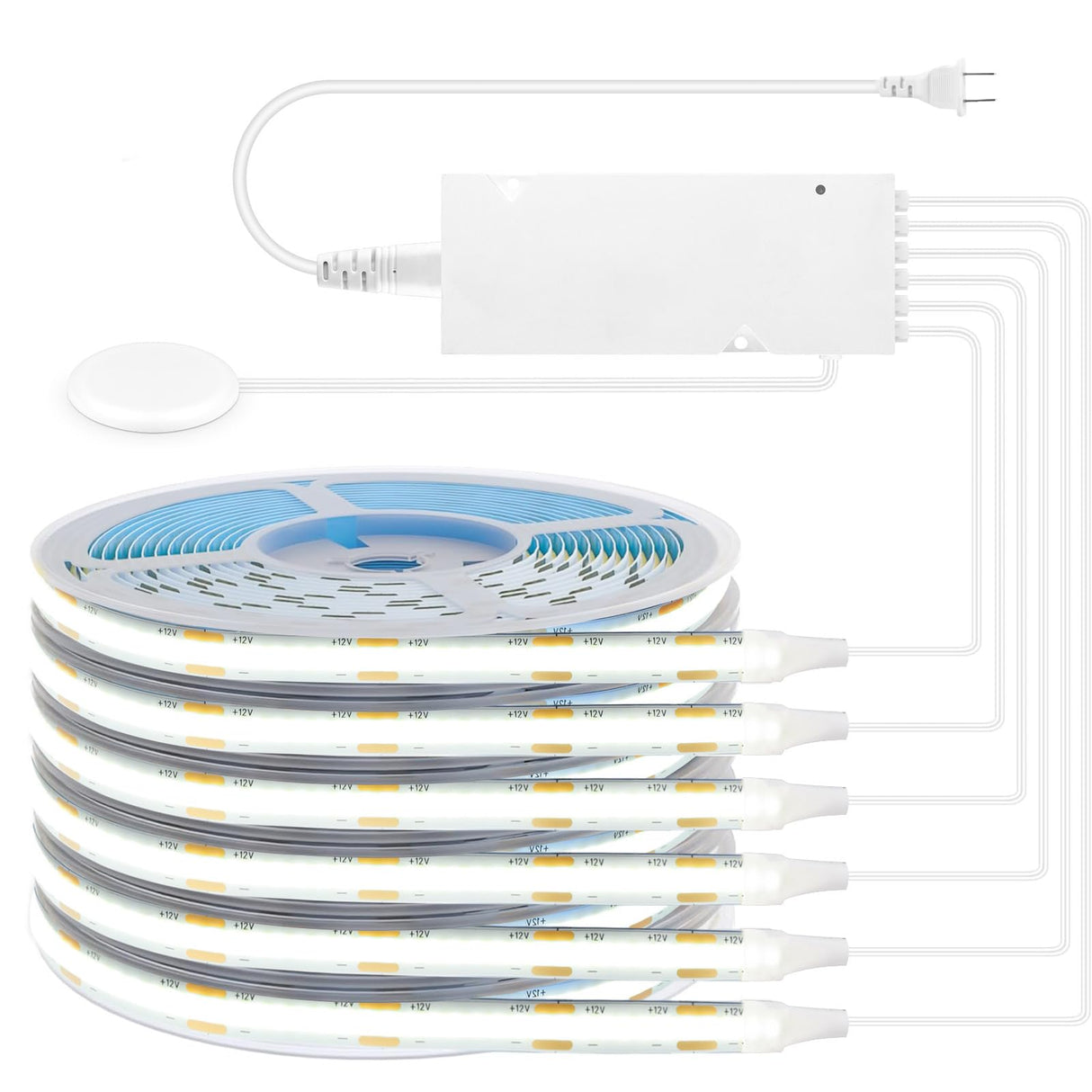 Under Cabinet COB LED Light Strip Kit,12V 6 Rolls 3.3FT White COB LED Strip Lights with Penetrable Wooden Board Hidden Touch Sensor Switch for DIY Kitchen,Wardrobe,Shelf,Display Cabinet Ligting Living Amazy