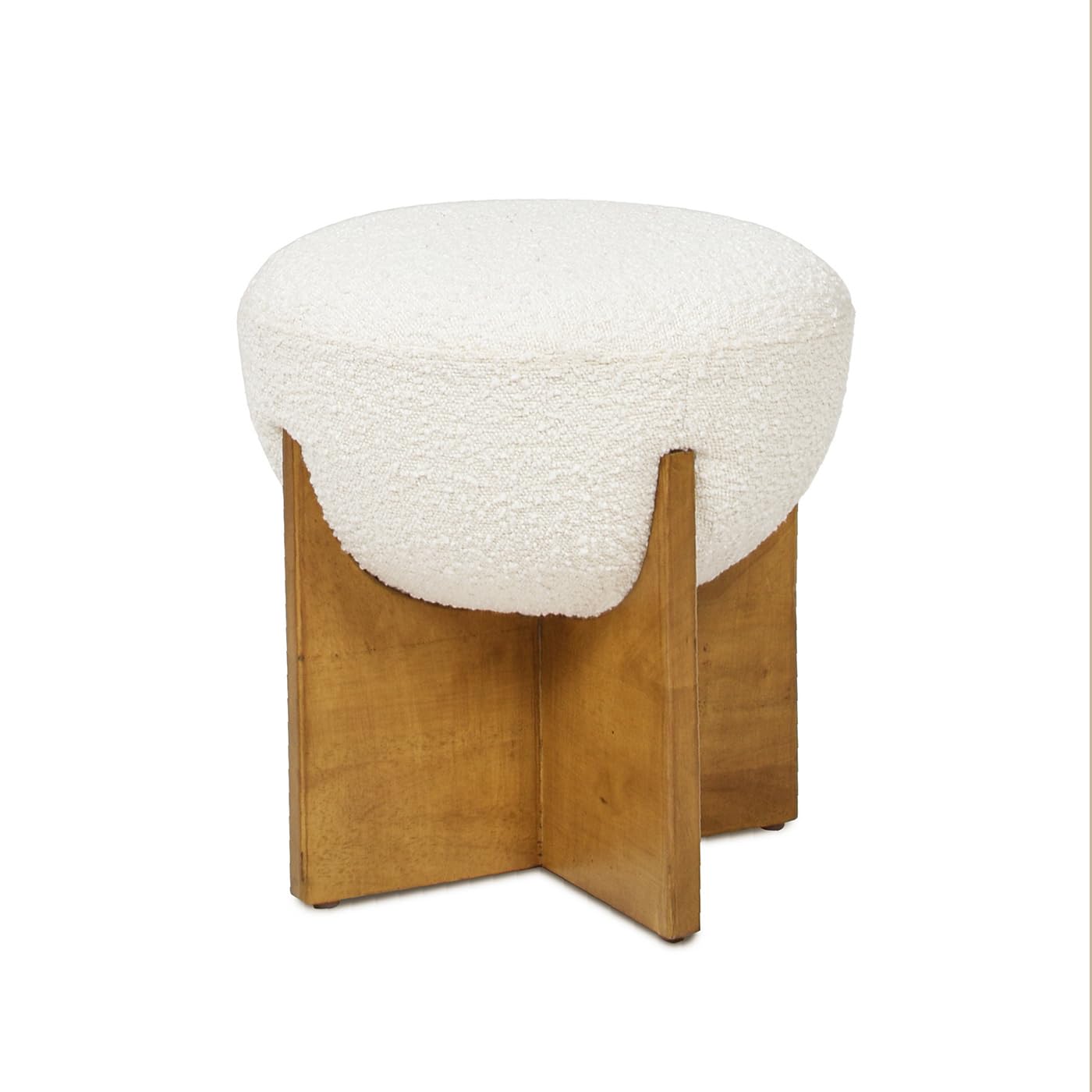 Jennifer Taylor Home Bali 18.5" Round Upholstered Ottoman with Natural Wood Base