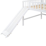 Harper & Bright Designs Full Size Low Loft Bed with Slide, High Guardrail & Ladder, Kids Wooden Full Loft Bed Frame for Girls,Boys, No Box Spring Needed, White Harper & Bright Designs