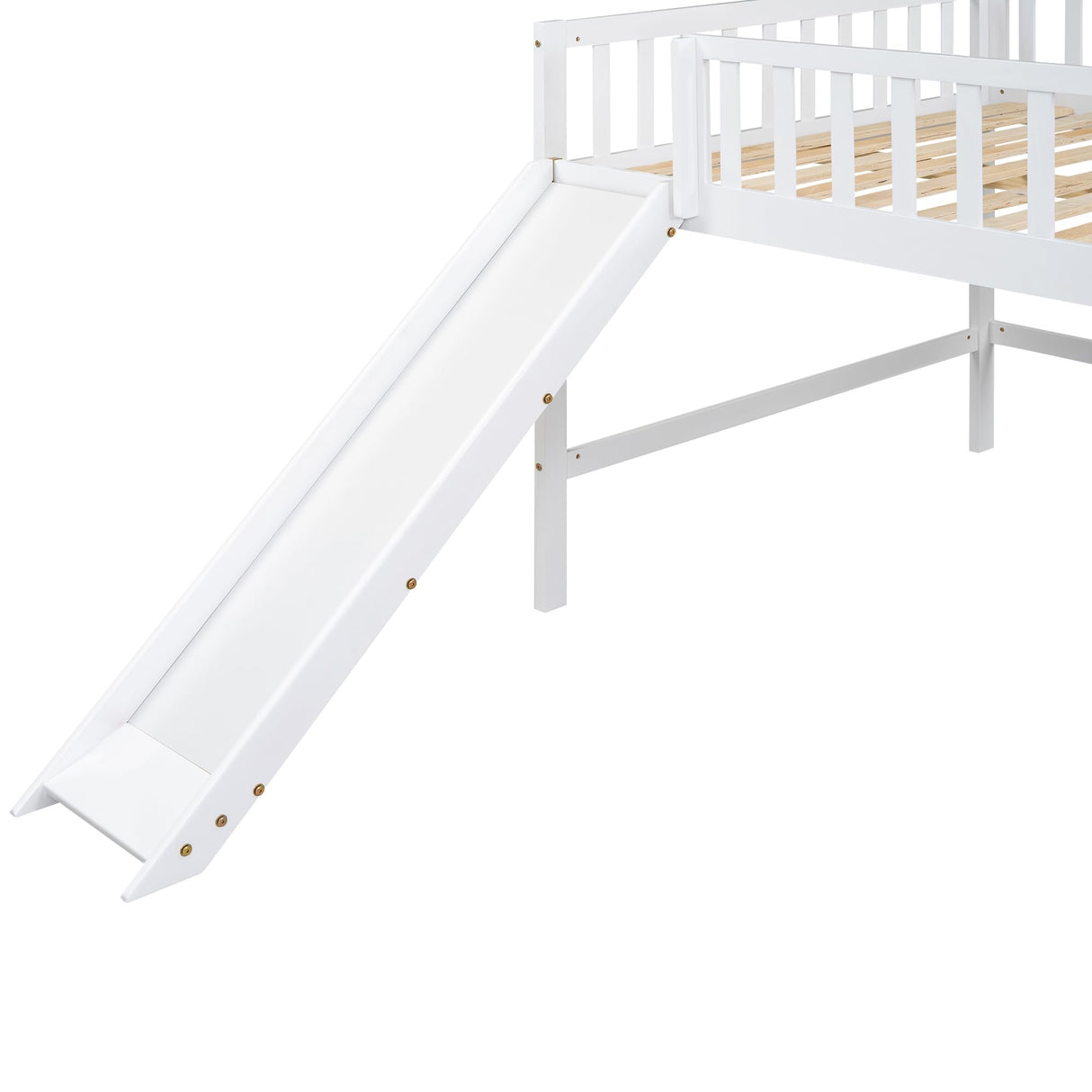 Favfurish Full Size Low Loft Bed with Ladder and Slide,Vertical Design Wooden Bed Frame, for Kids and Young Teens, No Box Spring Required,Space-Saving,White Favfurish