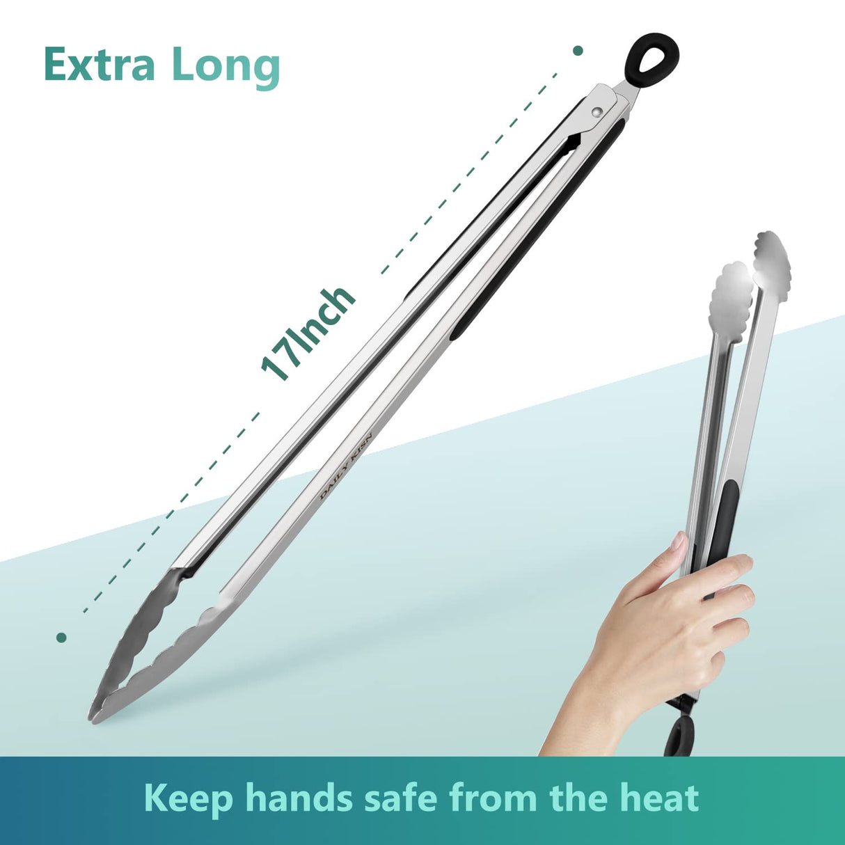Grill Tongs, 17 Inch Extra Long BBQ Tongs, Premium Stainless Steel Metal Tongs for Cooking, Grilling, Barbecue/BBQ, Buffet (17", 1PC) DAILY KISN