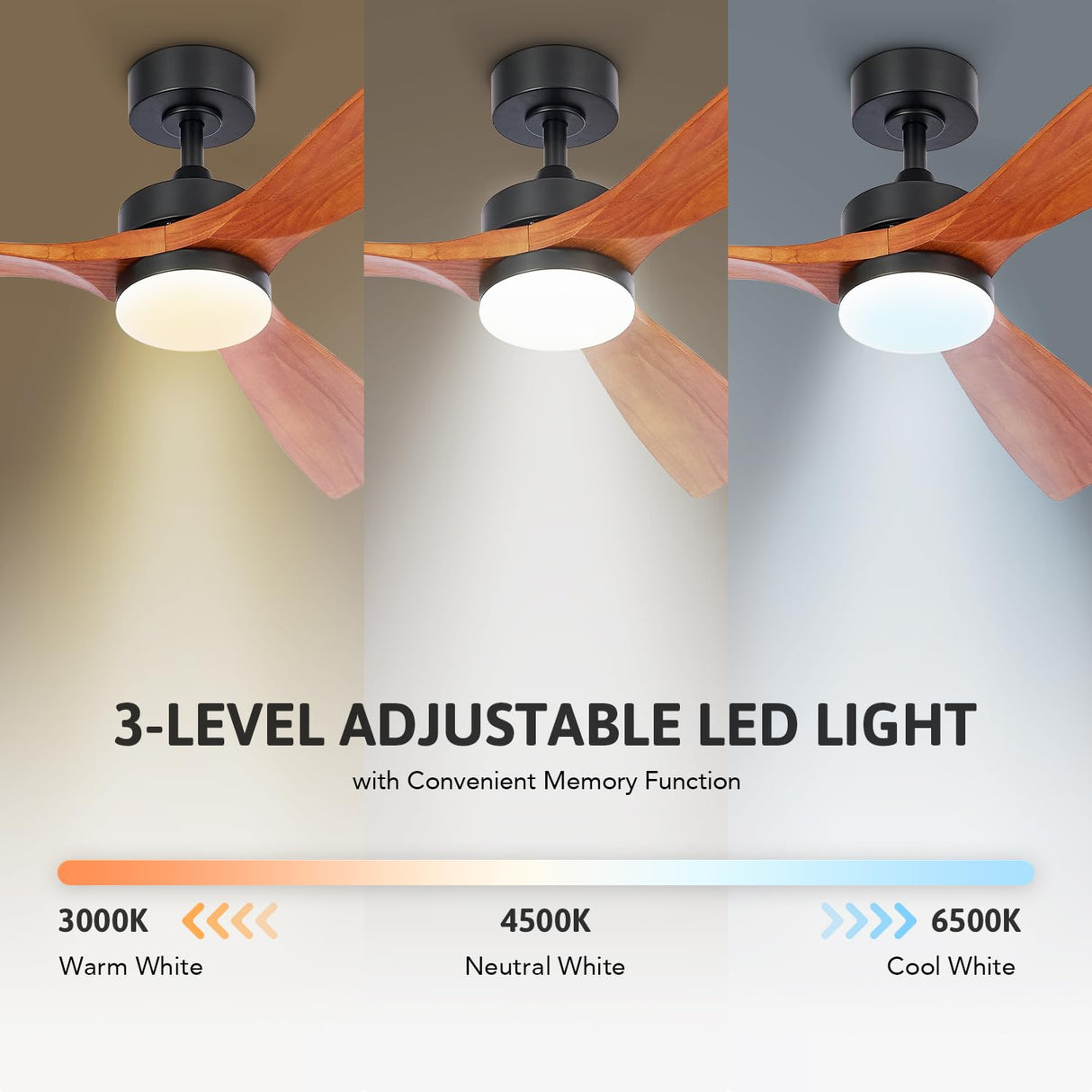 VONLUCE Ceiling Fans with Lights, 52 Inch Outdoor Ceiling Fan with Remote, 6 Speed Reversible Noiseless DC Motor, Wood Ceiling Fan for Indoor Bedroom Farmhouse Patios, Walnut VONLUCE