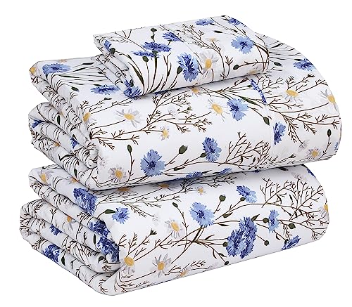 RUVANTI 100% Cotton Sheets – Twin Size Percale Bedding, Cooling & Breathable Floral Design, Durable with a Crisp, Soft & Comfortable Feel, 16" Deep Pocket, 3-Piece Set, Sweet Pea RUVANTI