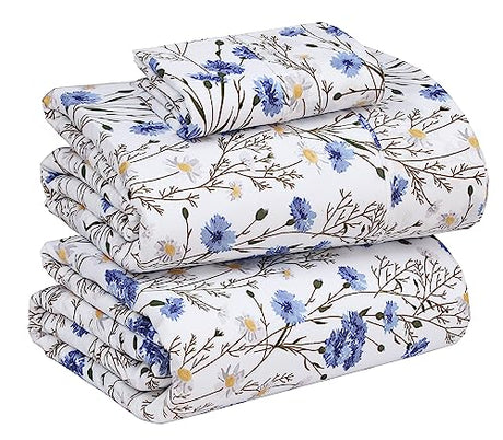 RUVANTI 100% Cotton Sheets – Twin Size Percale Bedding, Cooling & Breathable Floral Design, Durable with a Crisp, Soft & Comfortable Feel, 16" Deep Pocket, 3-Piece Set, Sweet Pea RUVANTI
