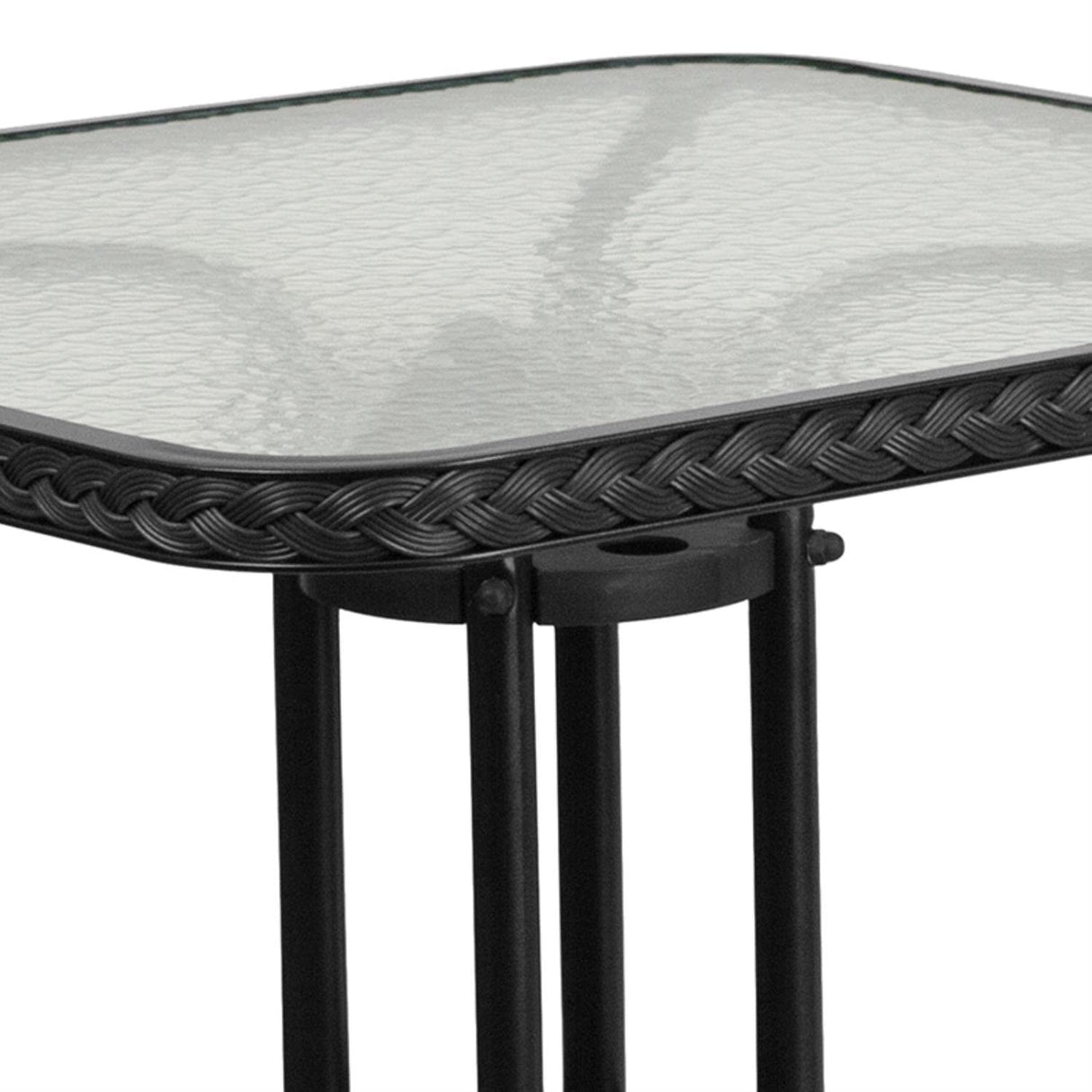 Flash Furniture Barker 28'' Square Tempered Glass Metal Table with Black Rattan Edging Flash Furniture