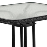 Flash Furniture Barker 28'' Square Tempered Glass Metal Table with Black Rattan Edging Flash Furniture