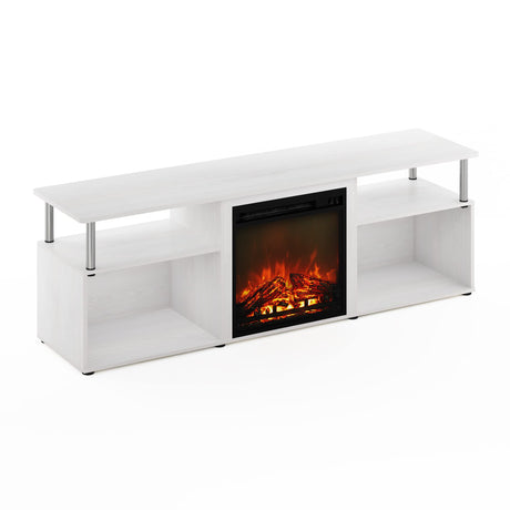 Furinno Jensen Open Storage Fireplace Entertainment Center for TV up to 70 Inch with Stainless Steel Tubes, White Oak/Chrome Furinno