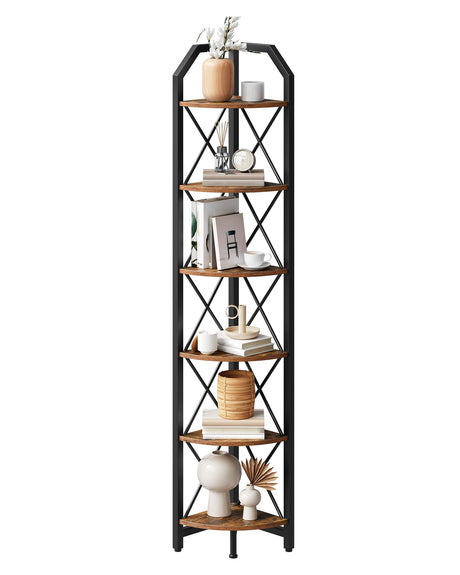 CHOEZON 6-Tier Corner Shelf, Industrial Corner Bookshelf, 71.2" Corner Storage Stand, Plant Stand Display Shelf, Corner Bookcase for Bedroom, Living Room, Home Office, Rustic Brown and Black TCJ11BF CHOEZON