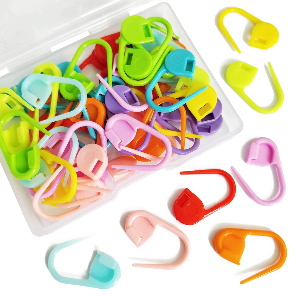 50 Colorful Knitting Markers - Crochet Clips & Pins, Locking Stitch Markers, DIY Craft Plastic Safety Pins, Weave Stitch Needle Clip Counter (10 Colors) TTSAM