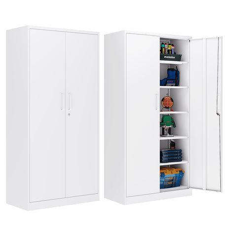 ZAOUS Garage Storage Cabinet, 72'' Tall Metal Storage Cabinets with Lock and 5 Adjustable Shelves for Home, Office, Warehouse, White ZAOUS