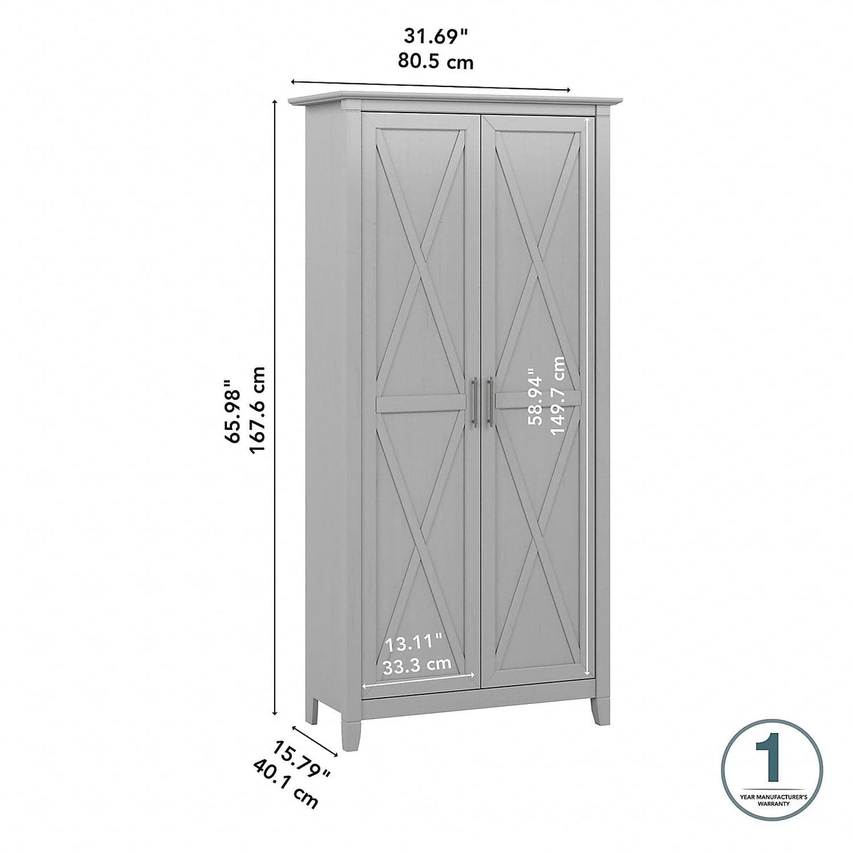 Bush Furniture Key West Tall Storage Cabinet with Doors in Cape Cod Gray Bush Business Furniture