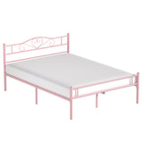 VECELO 14 Inch Queen Size Metal Platform Bed Frame with Headboard and Footboard, Heavy Duty Mattress Foundation with Steel Slats Support, No Box Spring Needed, Pink VECELO