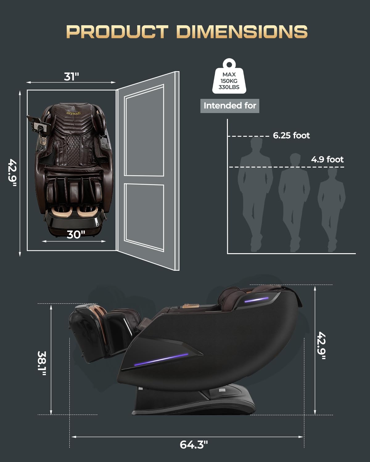 4D Massage Chairs Full Body,Zero Gravity SL-Track Shiatsu Massage Chair Recliner,Core Heating,20 Massage Techniques,Deep Yoga Stretch,Foot Rollers, Ai Voice,Touch Screen,Wireless Charging armali