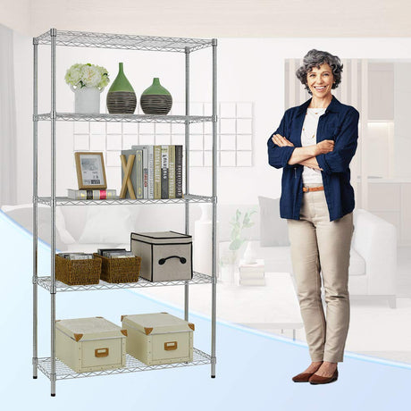 5 Shelf Wire Shelving Unit Garage NSF Wire Shelf Metal Large Storage Shelves Heavy Duty Height Adjustable Utility Commercial Grade Steel Layer Shelf Rack Organizer 1250 LBS Capacity -14x36x72,Chrome PayLessHere