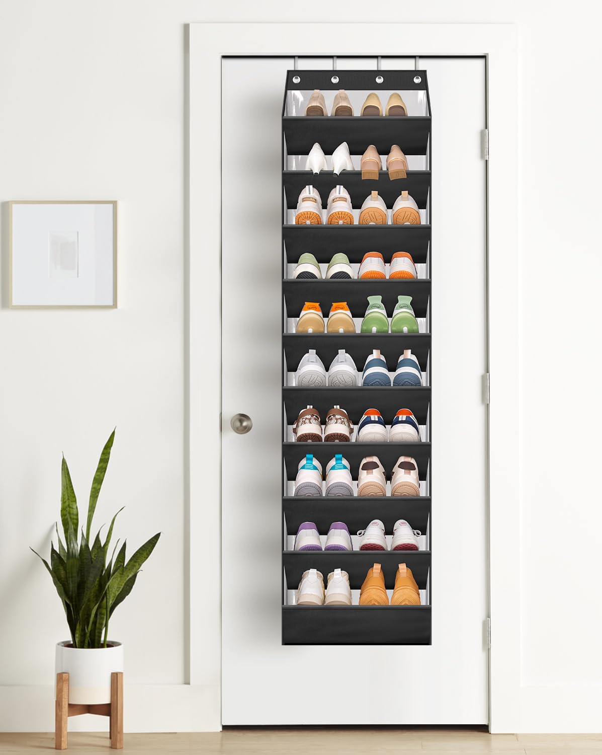 AOODA 10 Tier Clear Over the Door Shoe Organizer Storage, Deep Pockets Large Hanging Shoe Rack for Closet Door, Fit 20 Pairs Shoe Holder Hanger for Sneakers, Boots (Black) AOODA