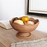 PRETYZOOM Rattan Fruit Bowl, 10 inch Natural Wicker Basket Fruit Plate Bread Display Stand with Base, Kitchen Counter Wicker Storage Basket Storage Serving Baskets PRETYZOOM