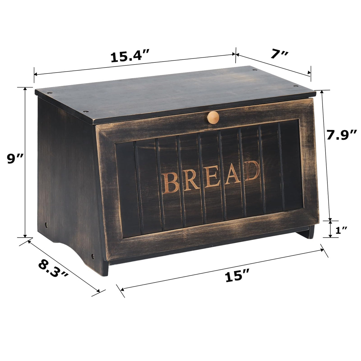 HOMEKOKO Large Wood Bread Box for Kitchen Counter, Retro Design Single Layer Bamboo Large Capacity Food Storage Bin (Vintage Black) HOMEKOKO