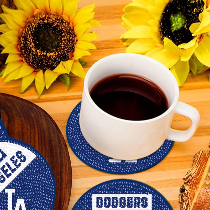 8 Pcs Baseball Diamond Art Coasters Kits with Holder, Diamond Painting Coaster Kits DIY Crafts for Adults Diamond Art Painting Kits Supplies for Los Angeles Gift Bartogro