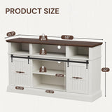 Farmhouse TV Stand for 75 Inch TV, 32" Tall Entertainment Center with LED Light, Sliding Barn Doors TV Stand Rustic Media Console with Storage Cabinets and Adjustable Shelves for Living Room, White PinkMuse