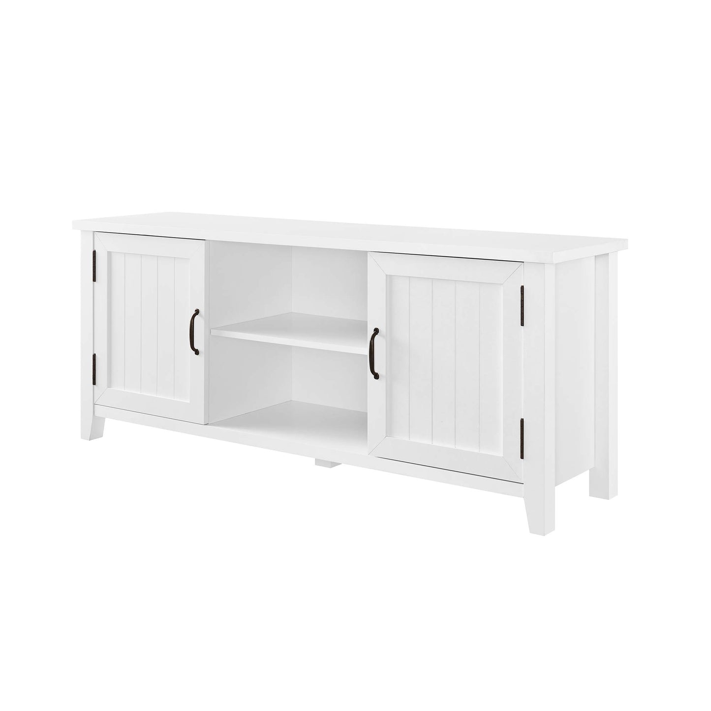 Walker Edison Buren Classic Grooved Door TV Stand for TVs up to 65 Inches, 58 Inch, Solid White - WoodArtSupply