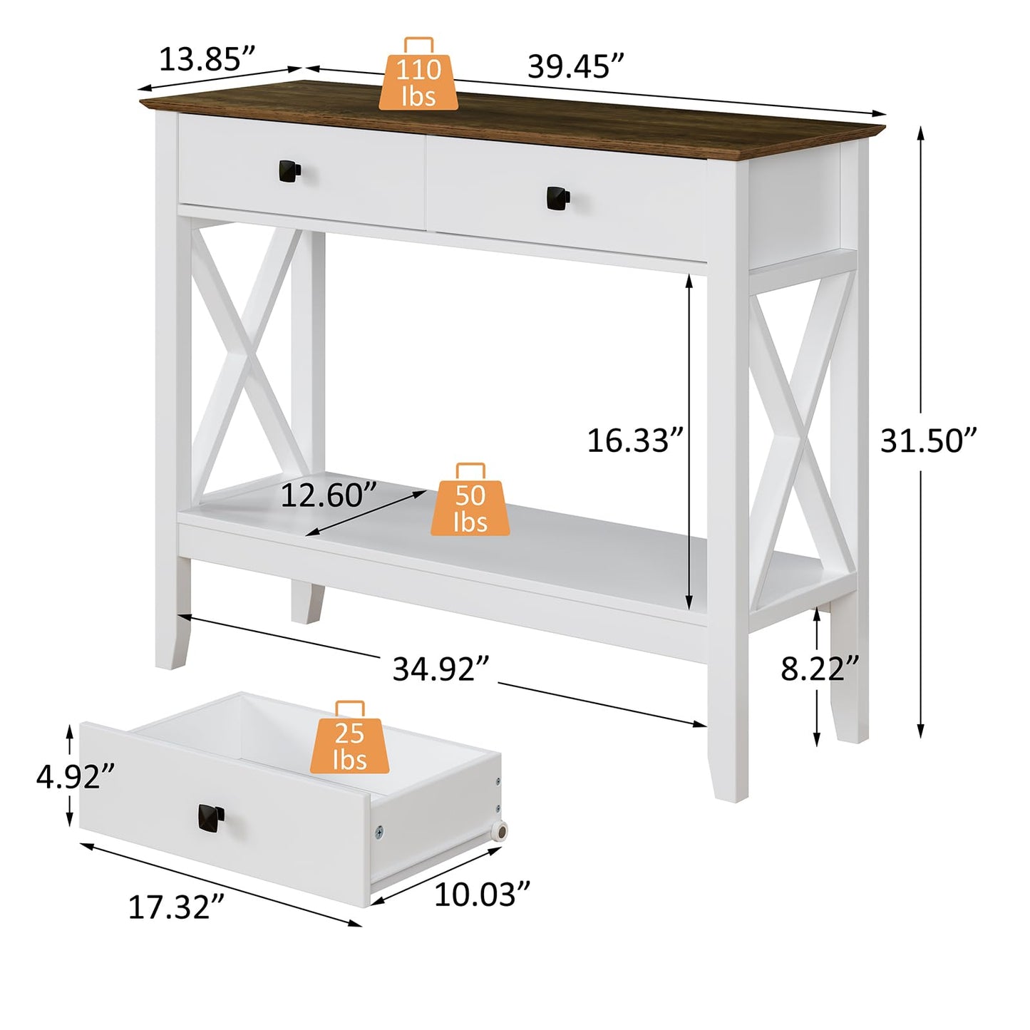 Lomojo Console Table,Sofa Table 13.8" D x 39.37" W x 31.5" HEntryway Table with 2 Drawers Storage Shelve Foyer Table for Entryway Farmhouse Hallway Tables for Living Room,Kitchen - WoodArtSupply