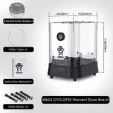 【EIBOS Official】3D Printer Filament Dryer Cyclopes with Fan, Filament Dry Box 2 Rolls with Adjustable Temp Max 70℃, Humidity Sensor, Infinite Timer, Compatible with 1.75mm 2.85mm 3.00mm PLA Nylon TPU EIBOS