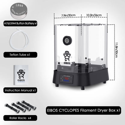 【EIBOS Official】3D Printer Filament Dryer Cyclopes with Fan, Filament Dry Box 2 Rolls with Adjustable Temp Max 70℃, Humidity Sensor, Infinite Timer, Compatible with 1.75mm 2.85mm 3.00mm PLA N - WoodArtSupply