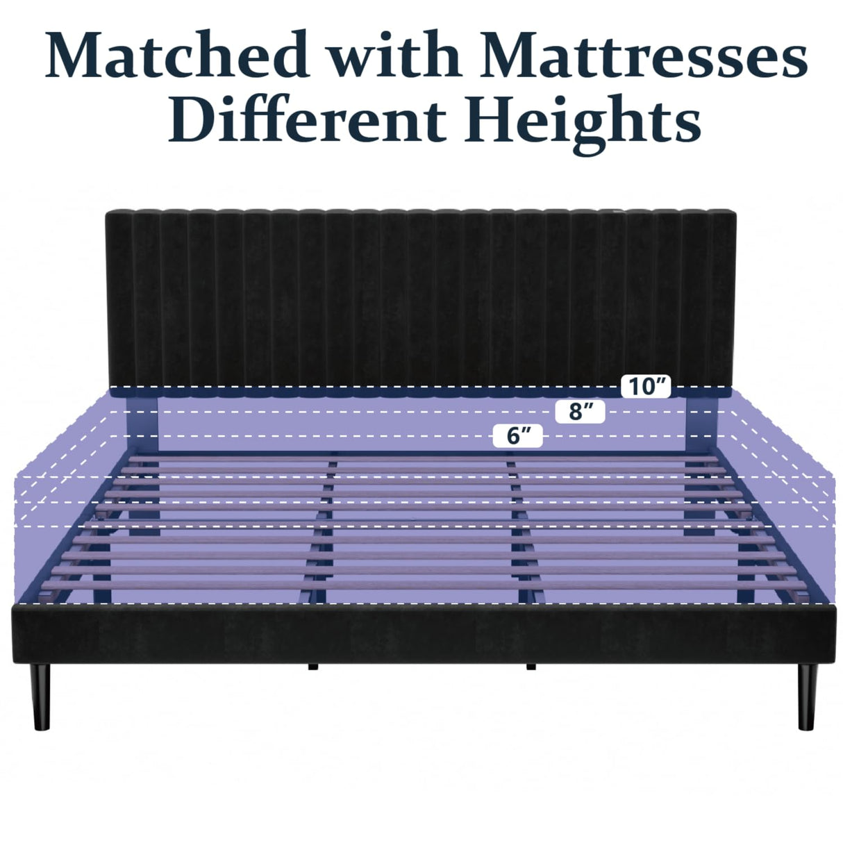 HAOARA King Size Bed Frame, King Size Platform Bed Frame and Velvet Upholstered Headboard with Strong Wood Slats, Box Spring Optional, Mattress Foundation, Easy Assembly Black HAOARA