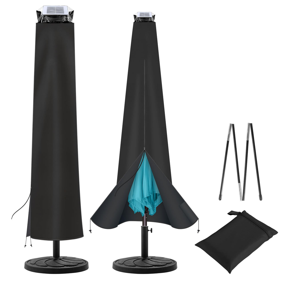 uHousDeco Patio Umbrella Cover - Outdoor Umbrella Cover for 7.5ft 8ft 9ft 10ft 11ft Waterproof 420D Oxford Folding Rod (Black) uHousDeco