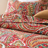 ENASAL Cotton Bedspread Quilt Sets, Reversible Bedding Coverlet Sets Comforter, Floral Paisley Bedspread (Red, King Size) ENASAL