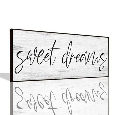 Sweet Dreams Signs Bedroom Wall Decor Above Bed Rustic Canvas Wall Art for Farmhouse Decor Large Size Framed Wall Art Master Guest Bedroom Signs Wall Decor above Bed (Black Wooden Frame/ 43x15inch) COHLOE