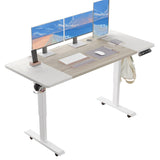 BUNOEM Height Adjustable Electric Standing Desk, 55X24 Height Stand Up Computer Desk,Sit and Stand Home Office Desk with Splice Board (White+Oak Top, White Frame) BUNOEM
