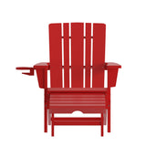 Flash Furniture Halifax Poly Resin Adirondack Chair with Cup Holder and Pull Out Ottoman, All-Weather Poly Resin Indoor/Outdoor Lounge Chair, Red Flash Furniture