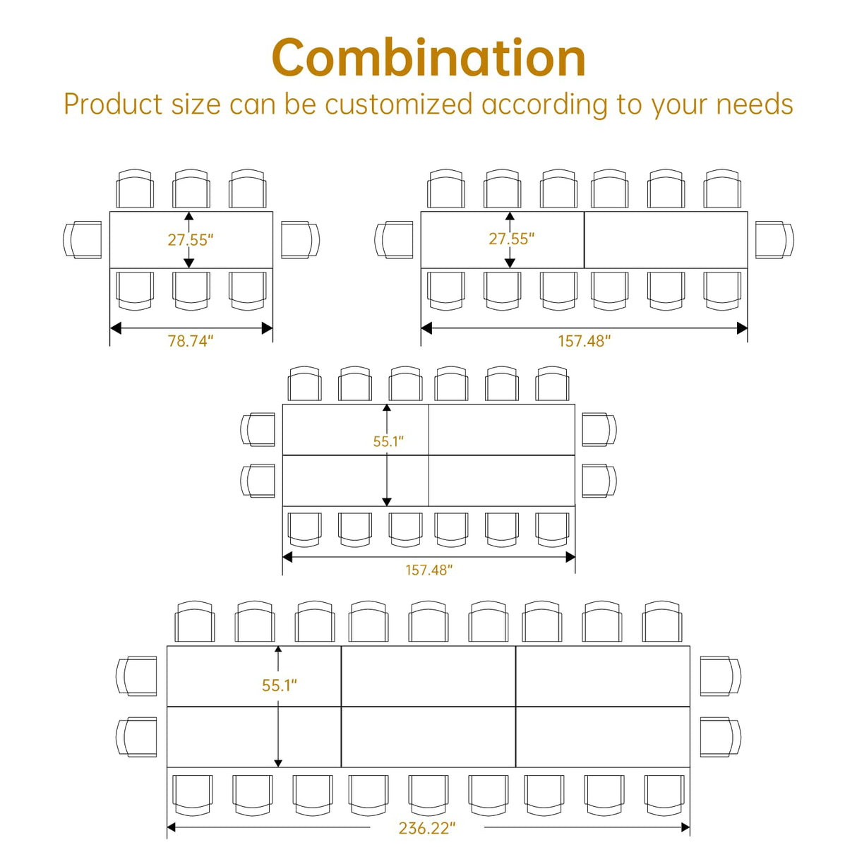 6.56 FT Conference Table, Super Sturdy Large Rectangle Meeting Seminar Table for 6-8 Person, Long Business Tables, 1 Pc White Trggivs
