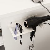 AIEGLE Large Vanity Desk Set with Sliding Lighted Mirror & Build-in Power Strip, 3 Colors LED Lighted Makeup Vanity Drawer Dressing Table with Hair Dryer Rack & Cushioned Stool, White - Power Strip AIEGLE