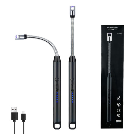 2 PCS Candle Lighter, Electric Lighter Arc Windproof Flameless with 360° Flexible Neck & LED Power Display,USB Rechargeable Lighter for BBQ, Grill, Camping, Fireplace, Stove SOYOK