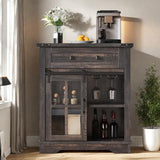 YITAHOME 32" Sideboard Coffee Bar Cabinet, Farmhouse Buffet Cabinet with Drawer & Adjustable Storage Shelves, Storage Cabinet with Sliding Barn Door for Living Room, Dark Rustic Oak YITAHOME