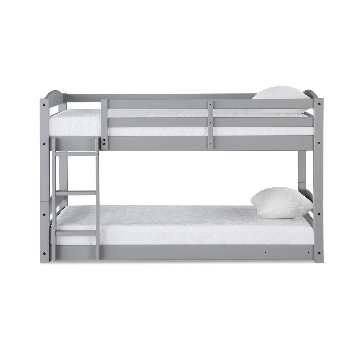 DHP Phoenix Convertible Low Wood Floor Bunk Bed, Stackable and Detachable Bed Frames for Kids, Solid Wood, with Ladder, High Guardrail, Wood Slats, No Boxspring Required, Twin-Over-Twin, Gray DHP