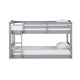 DHP Phoenix Convertible Low Wood Floor Bunk Bed, Stackable and Detachable Bed Frames for Kids, Solid Wood, with Ladder, High Guardrail, Wood Slats, No Boxspring Required, Twin-Over-Twin, Gray DHP