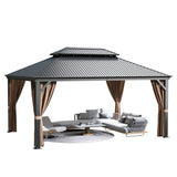 Devoko Outdoor Hardtop Gazebo Galvanized Steel Metal Gazebo Aluminum Frame Double Roof Outdoor Gazebo with Nettings and Curtains for Patios, Garden (12' x16' FT) Devoko